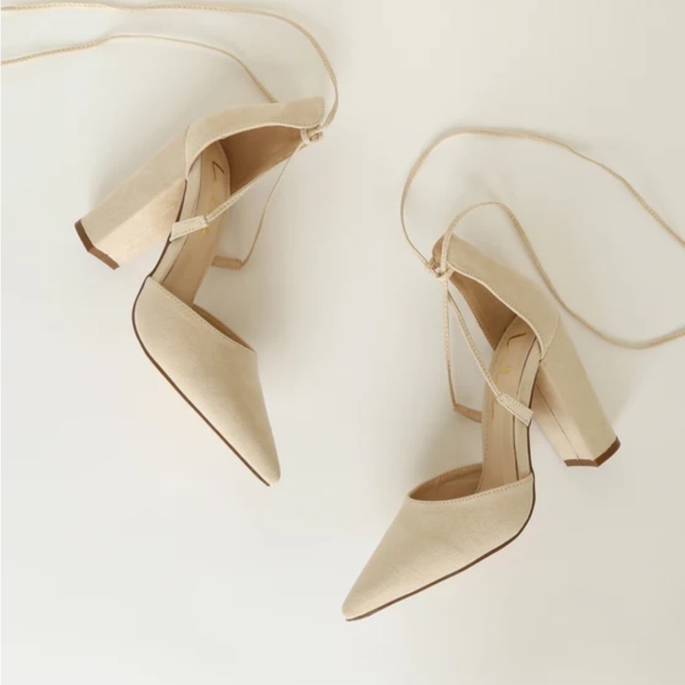 Luna Light Nude Suede Lace-Up Heels 8.5